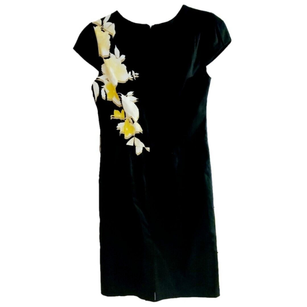 Beautiful Chetta B Black Yellow Floral Cap Sleeve Sheath Dress Size 6 NWT - Picture 3 of 7
